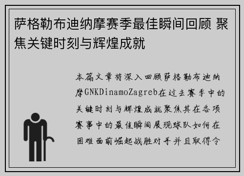 萨格勒布迪纳摩赛季最佳瞬间回顾 聚焦关键时刻与辉煌成就